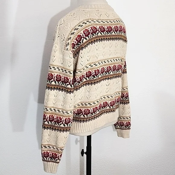 American Vintage Cardigan Cotton Blend Grannycore Floral by BUGC Cream Size L - Picture 10 of 14